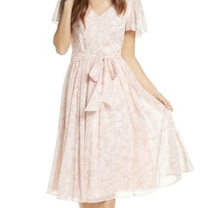 Rachel Parcell Pink Floral Flutter Sleeves Midi Dress